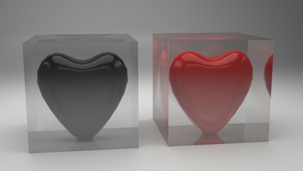 3d render black and red heart 