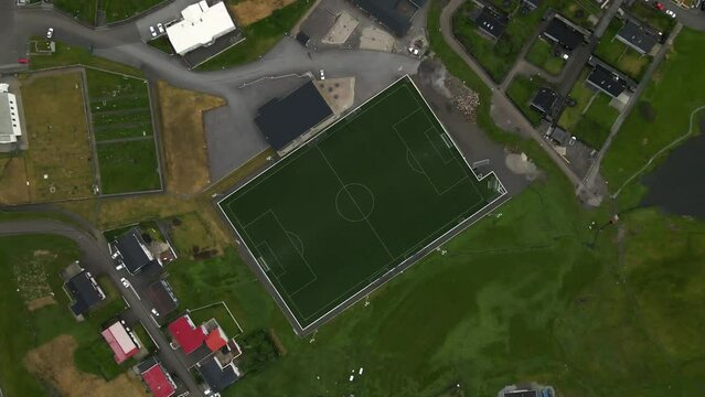 Football Field at Eidi Village on Eysturoy in the Faroe Islands by Drone
