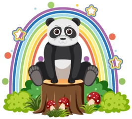 Cute panda on stump in flat cartoon style © blueringmedia
