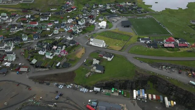 Eidi Village on Eysturoy in the Faroe Islands by Drone