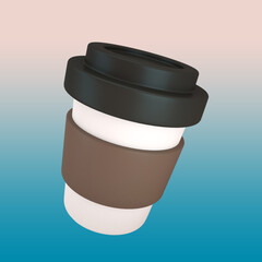 3d cute coffee cups illustration with blank labels in 3D illustration