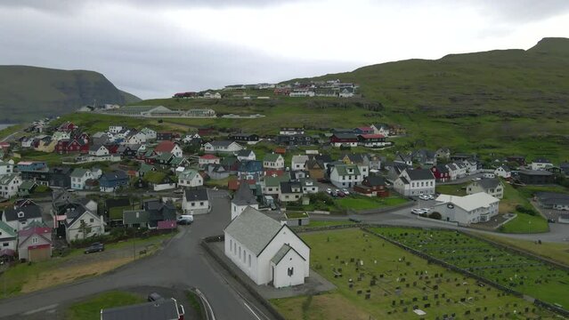 Eidi Village on Eysturoy in the Faroe Islands by Drone