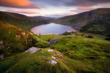 Scenic view of Kerid volcanic crater lake with a skyline background, Grimsnes area, South Iceland © Wirestock Creators