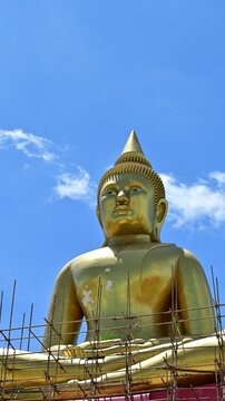 Buddha image of Luang Por Sothon, Wat Bosoth, on August 4, 2022, at Wat Bosoth, Sam Khok, Pathum Thani Province. vertical photo.