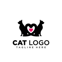 Two cats and love logo design