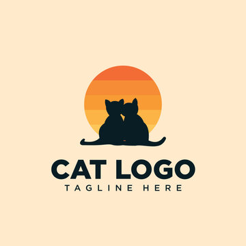 Two Cats And Sunset Logo Design