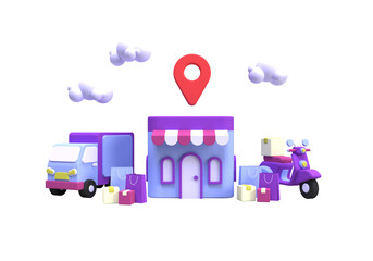 Shopping online and delivery with truck concept illustration for business idea concept background