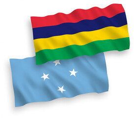 Flags of Federated States of Micronesia and Republic of Mauritius on a white background
