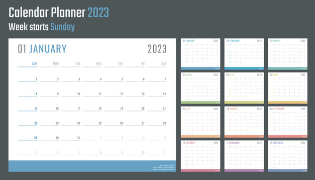 2023 year calendar, calendar design for 2023 starts sunday