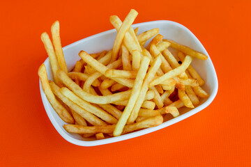 French fries Snack food crispy potato . Fast food or  snacks concept. Patates cips.