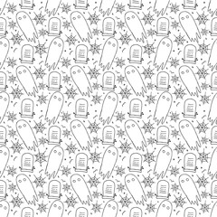 Seamless halloween pattern. Halloween background with doodle halloween icons