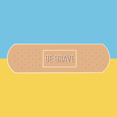 vector image of an adhesive plaster pasted on two halves (blue and yellow) of the flag of Ukraine with a text 