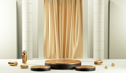 3D rendering of blank product background for cream cosmetics Modern gold podium background