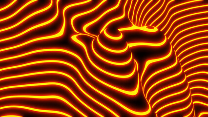 Abstract neon glowing background, 3D orange fantasy lines on black - obrazy, fototapety, plakaty