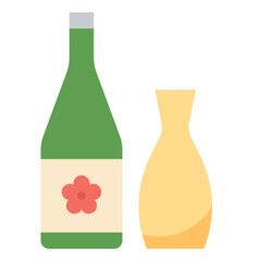 Sake japanese alcohol bottle beverage - flat icon