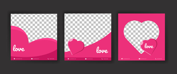 Set Of Digital business marketing banner for social media post template. Red Pink Color Background. Love, Valentine Theme. Suitable for social media posts and web advertising