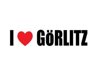 I love Görlitz, lettering, banner, advertisement with heart and panorama