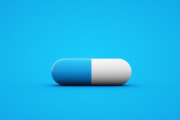 White-Blue pills isolated on blue background. 3d rendering.
