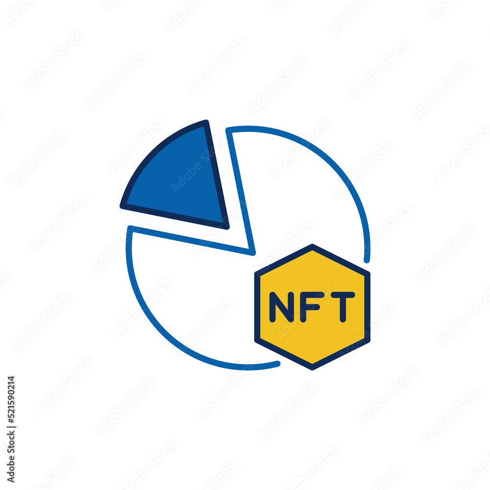 Poster pie-chart with nft colored icon. non fungible token chart vector sign
