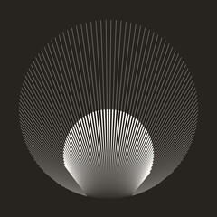 Abstract creative circles with radial lines as shell or sunset. Geometric art lines background. Can be used as icon, logo or tattoo.