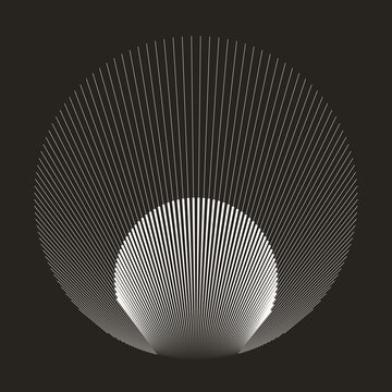 Abstract creative circles with radial lines as shell or sunset. Geometric art lines background. Can be used as icon, logo or tattoo.