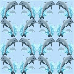 Illustration of Drawing Dolphin Leap pattern wallpaper 