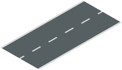 Fototapeta premium Isometric piece of asphalt road with markings. Autobahn, vector gray pavement isolated on white. For travel or transport theme, lasting way, auto traffic for passage of vehicles and movement of cars