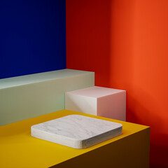 Abstract white 3d studio background for cosmetic product presentation. Empty grey room with shadows of window. Display product with blurred backdrop.