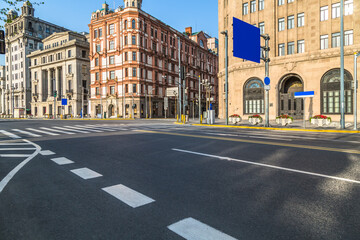 Fototapeta na wymiar clean urban road with modern building in the city