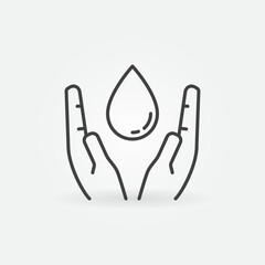 Water Drop in Human Hands vector concept line icon