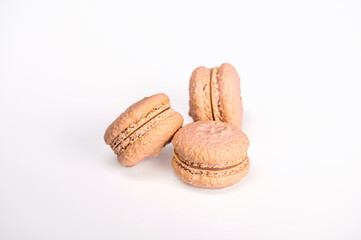 macarons, confectionery sweet product, pink macarons isolated on white background