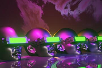Fototapeta premium abstract backgound video game of esports scifi gaming cyberpunk, vr virtual reality simulation and metaverse, scene stand pedestal stage, 3d illustration rendering, futuristic neon glow room
