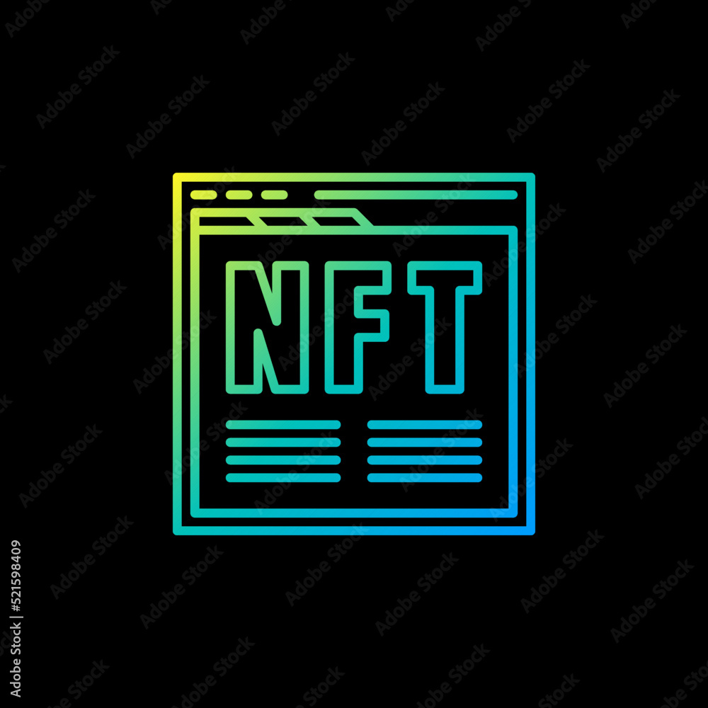 Poster pc browser with nft line colored icon. non-fungible token vector symbol