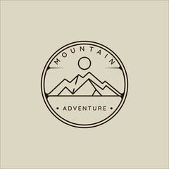 mountain line art simple emblem logo vector illustration template icon graphic design. adventure and outdoors sign or symbol for business travel with badge concept