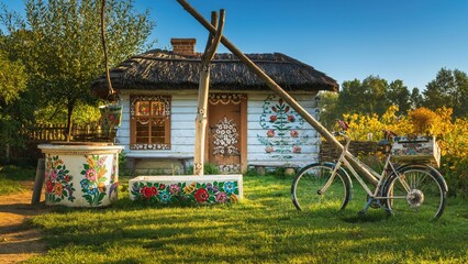 Zalipie - wieś z pięknymi malowanymi ręcznie domami w tradycyjne wzory - obrazy, fototapety, plakaty