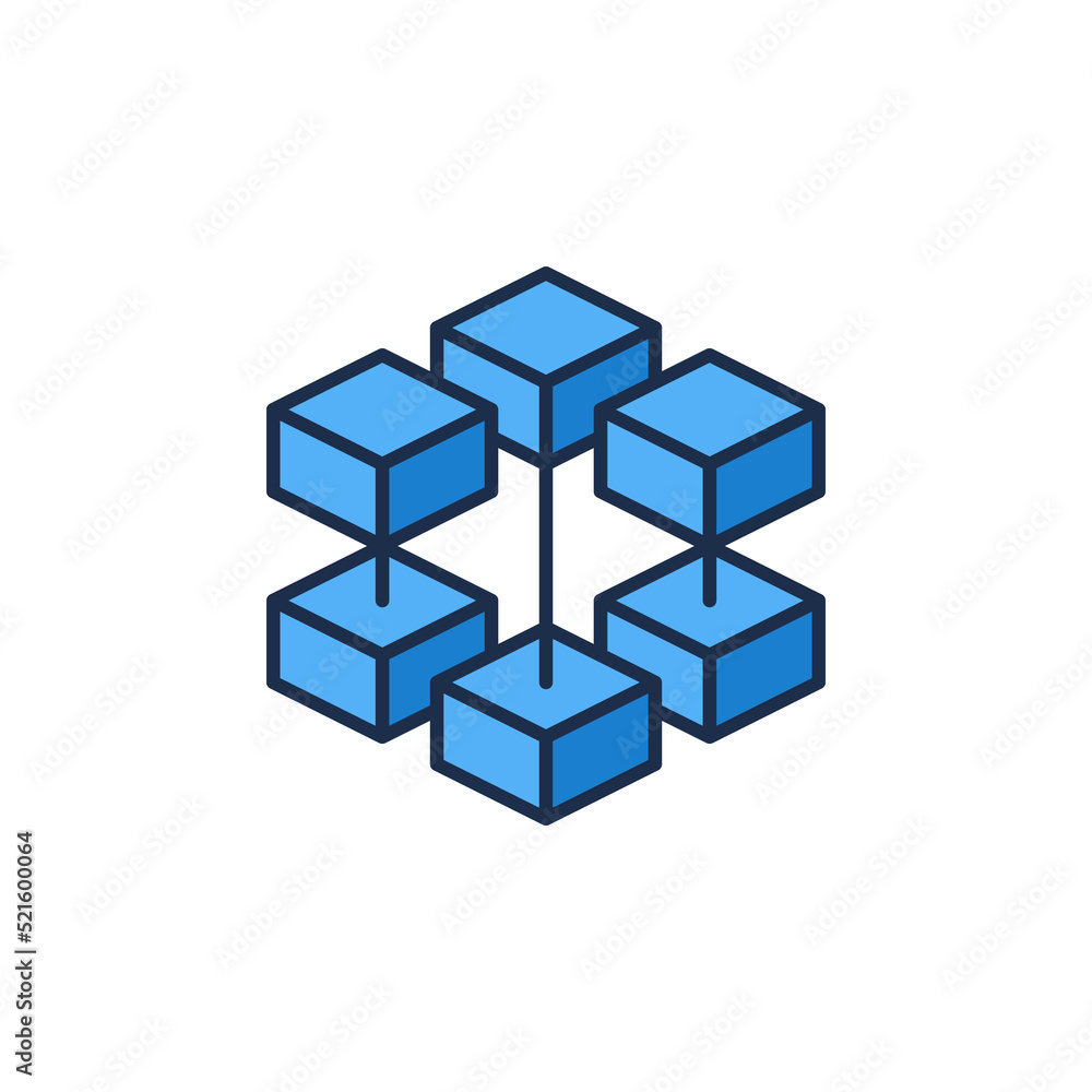 Poster block-chain vector concept blue icon - blockchain symbol