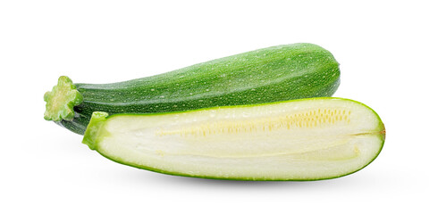 Zucchini with slice isolated on white
