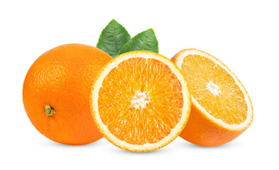 Orange fruit with leaves isolated on white