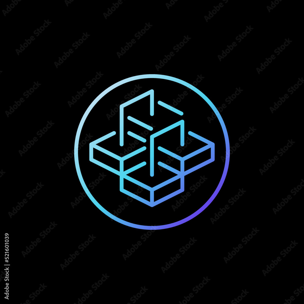 Poster block chain vector concept line blue icon. circle with blockchain blocks sign