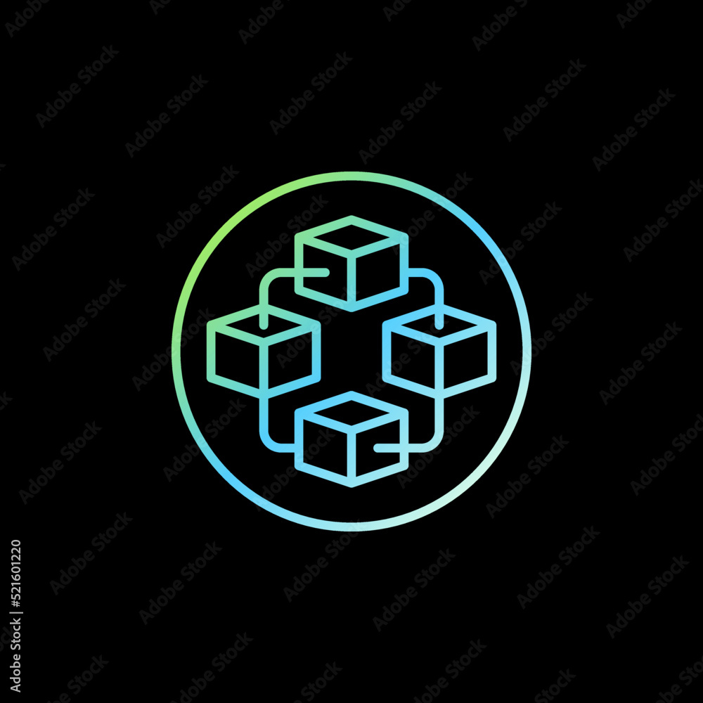 Poster block-chain in circle outline colored icon. blockchain line round symbol