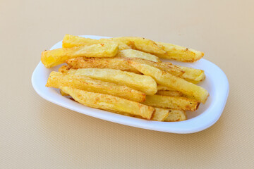 French fries Snack food crispy potato . Fast food or  snacks concept. Patates cips.