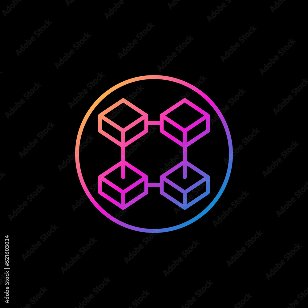 Poster blockchain linear vector colored round icon - 4 blocks in circle symbol