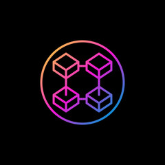 Blockchain linear vector colored round icon - 4 Blocks in circle symbol