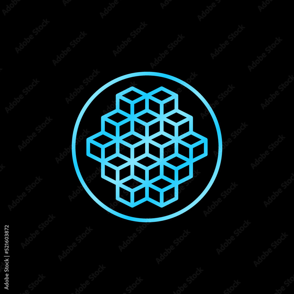 Poster blockchain blocks in circle vector blue icon. block-chain line round symbol