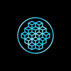 Blockchain Blocks in circle vector blue icon. Block-chain line round symbol
