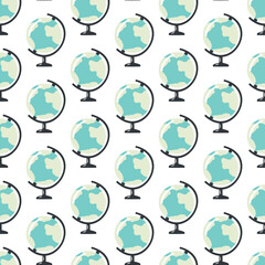 Globe back to school seamless hand-drawn vector pattern. Part of collection