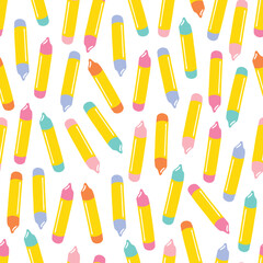 Crayon back to school seamless hand-drawn vector pattern. Part of collection
