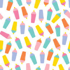 Highlighter back to school seamless hand-drawn vector pattern. Part of collection