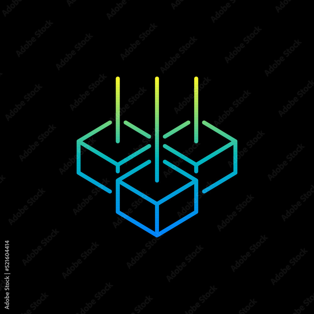 Poster block-chain vector colored icon. blockchain crypto symbol with three blocks