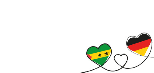 Drei Herzen mit der Fahne von Deutschland und São Tomé und Príncipe